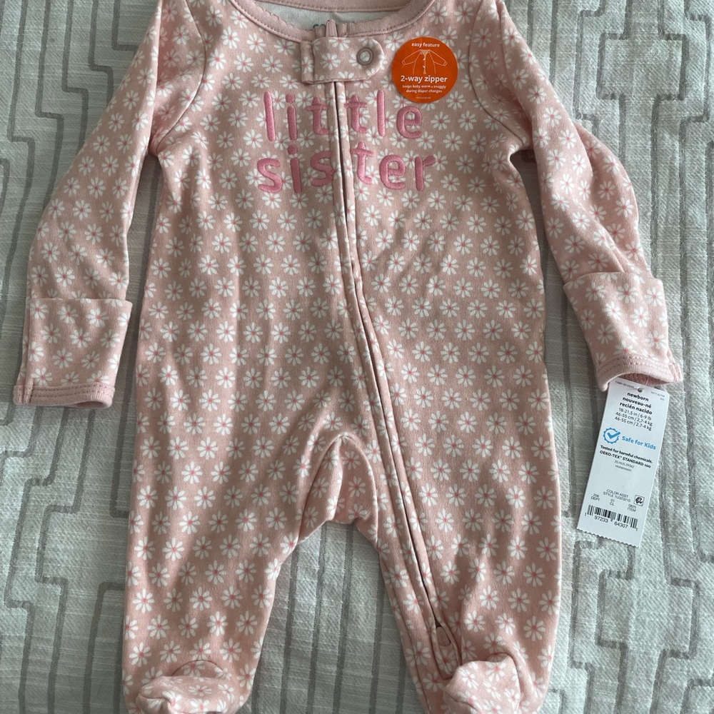 NWT Carter's Pink Floral 'Little Sister' Footie